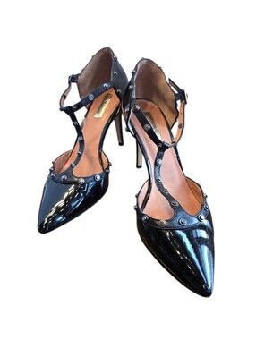 Halogen Martine Studded Black Patent Leather Pump Heels 9